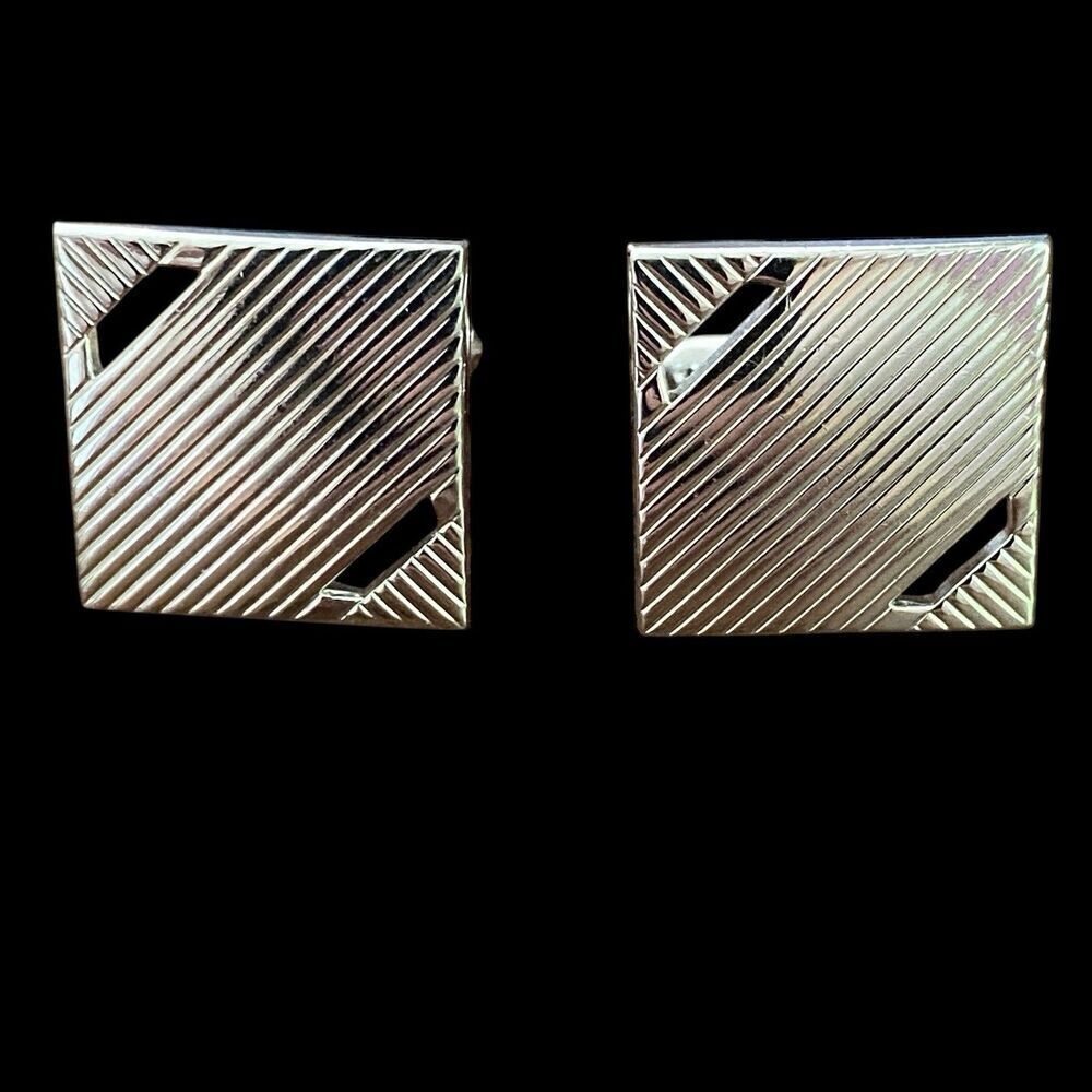 Vintage Swank Cufflinks Silver Tone Squares MCM Mad Men